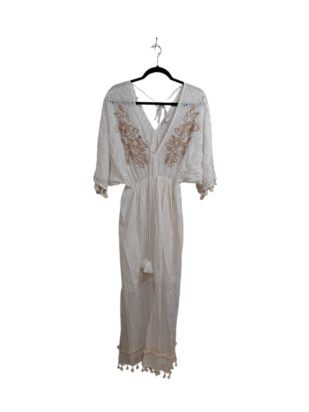 Chelsea & Violet White Maxi Dress with Beige Embroidery